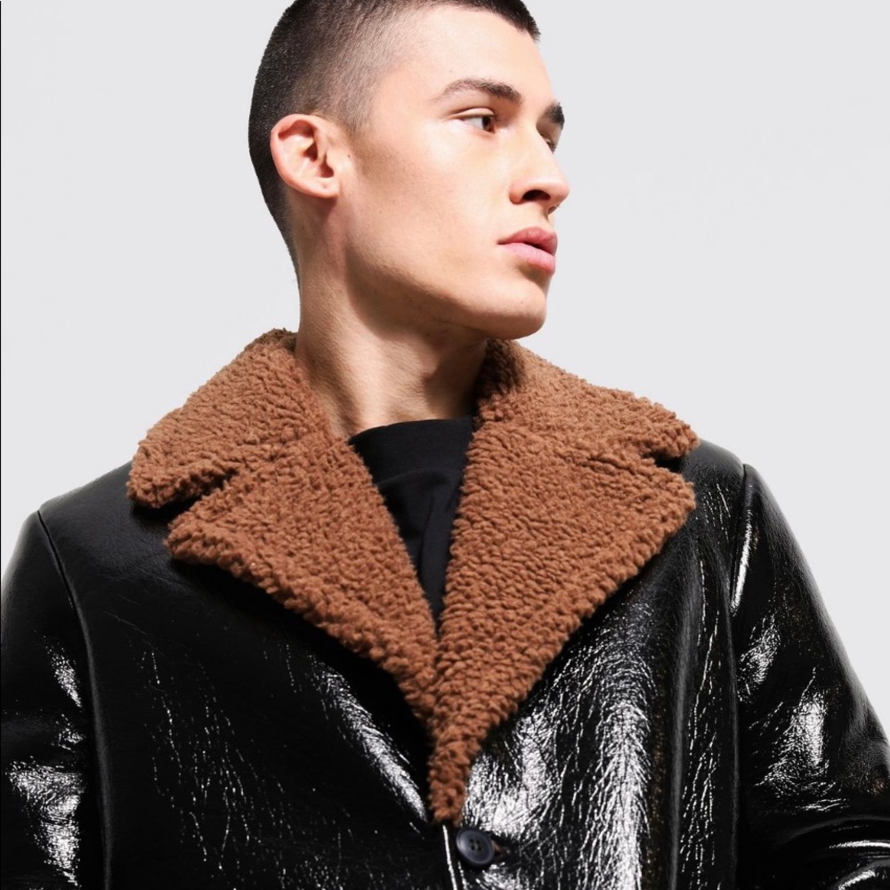 Boohoo Black and Brown Faux Leather Jacket